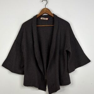 Beyond Threads Sweater Womens Large Dark Gray Baby Alpaca Bell Sleeve Cardigan